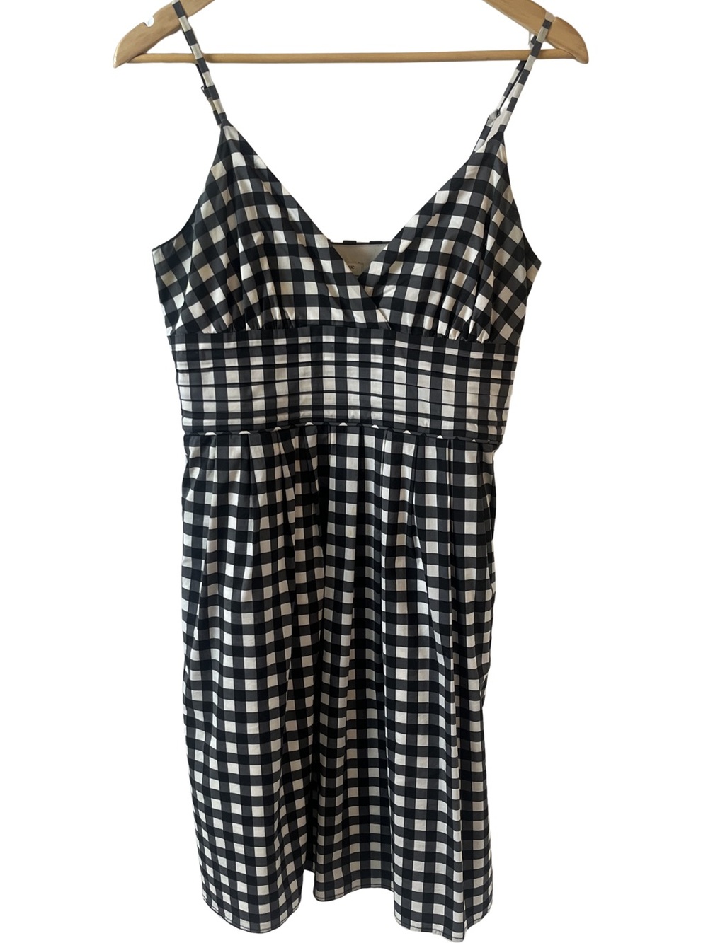 Banana Republic Vintage Black/Cream Gingham Surplice Neckline Dress | Size 8